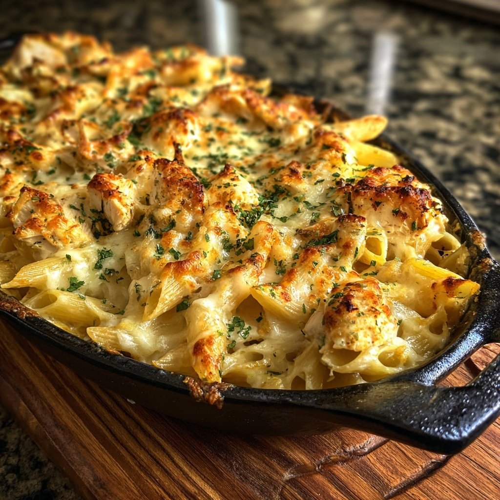 Creamy Garlic Chicken Pasta Bake