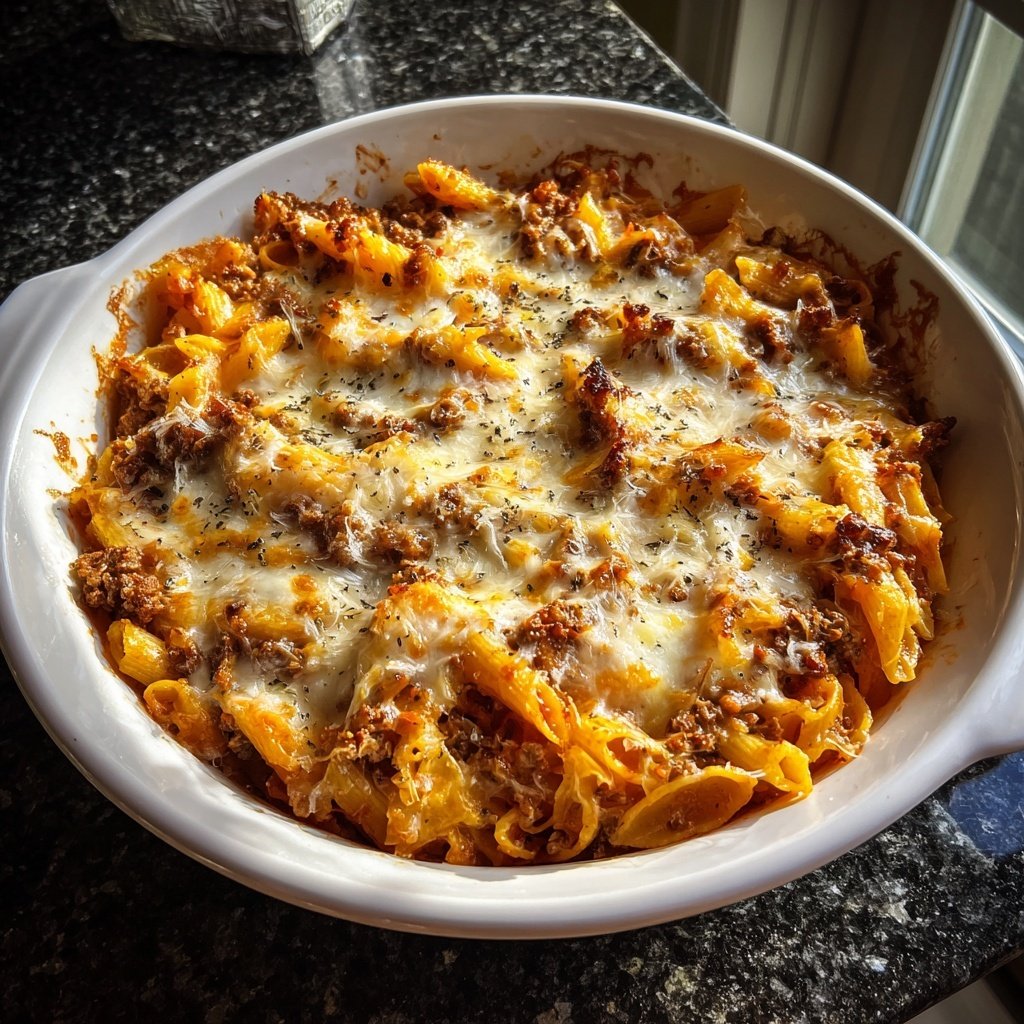 Ground Beef And Pasta Bake With Cheese